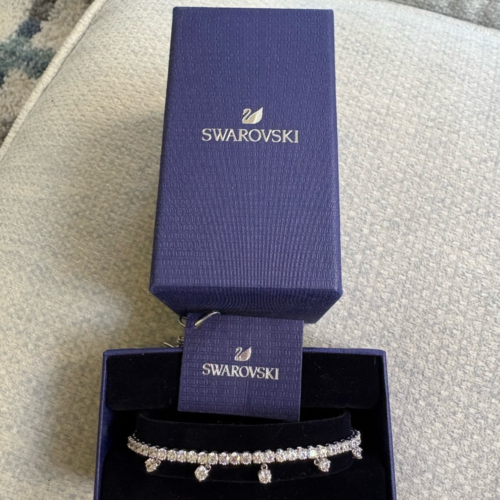 Swarovski Silver Crystal Drop Bracelet with Dangling Accents